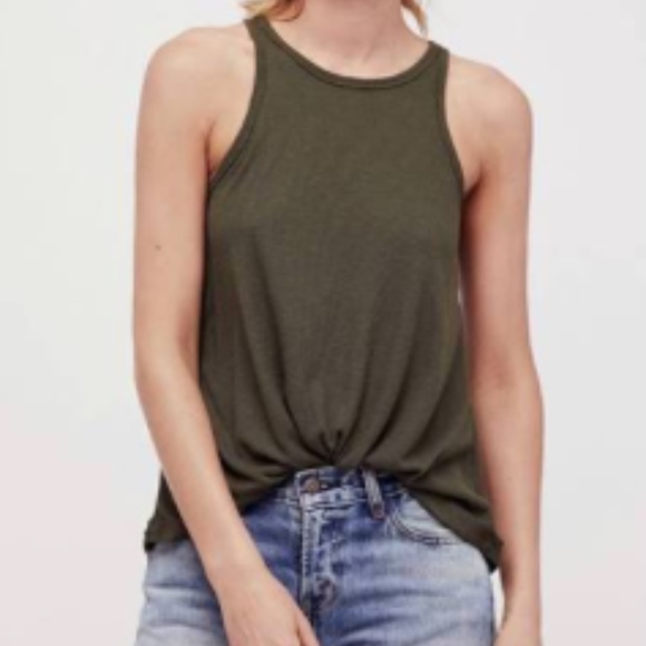 FreePeople Racer Back Lightweight Ribbed Green Tank - Picture 1 of 4